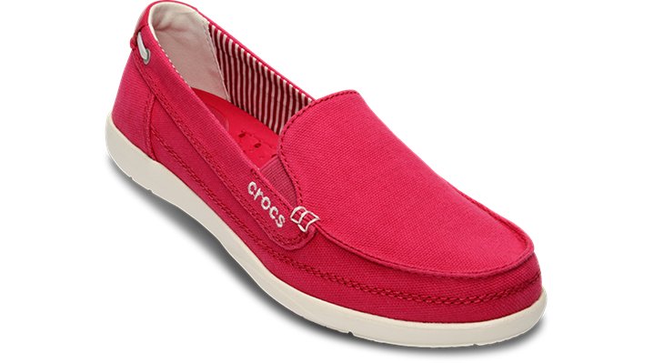 Crocs Raspberry / Oyster Women's Walu Canvas Loafer Shoes