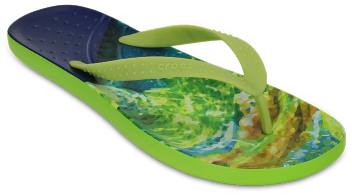 Crocs Volt Green Chawaii Turtle Print Flip Shoes
