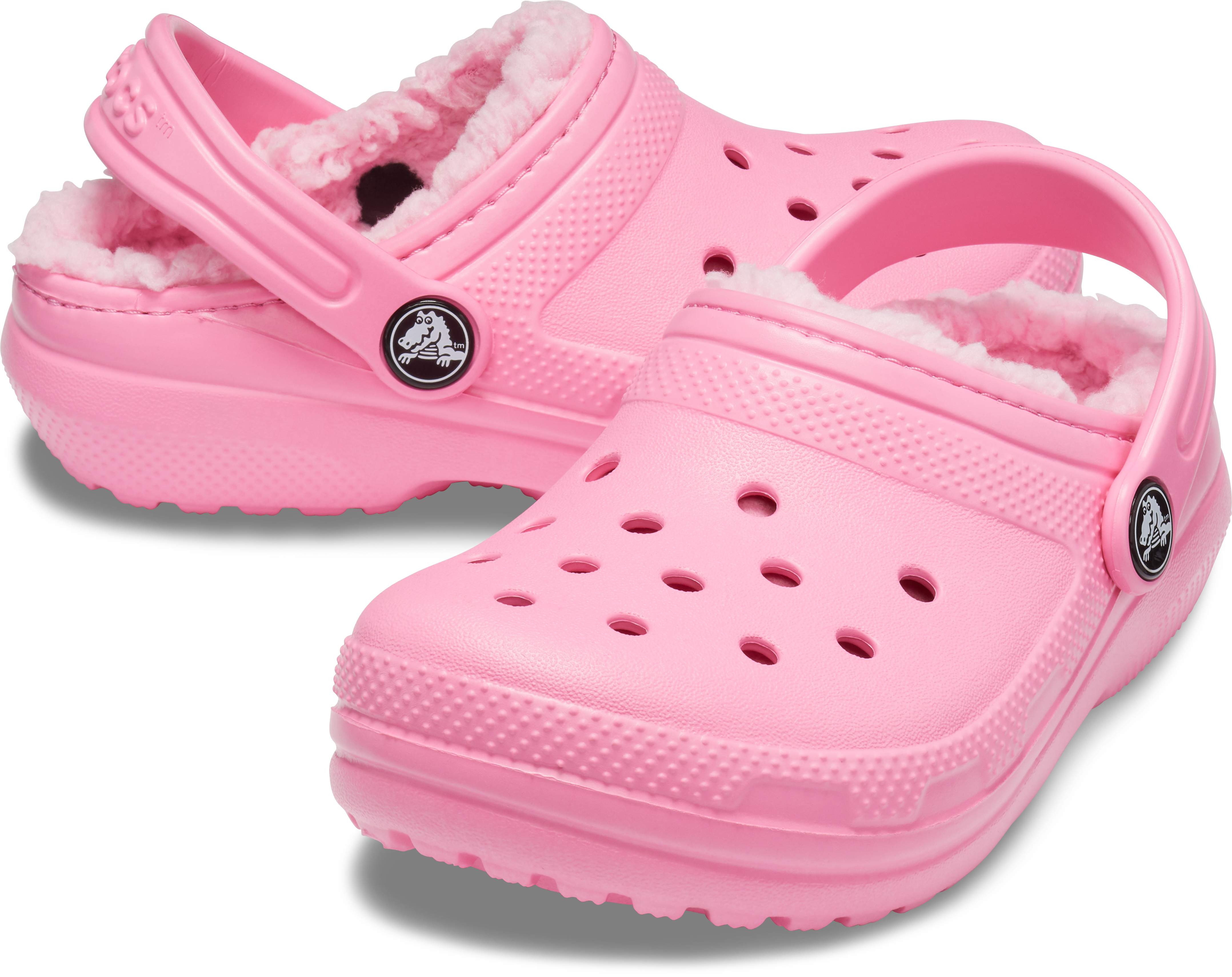 pink crocs with fur inside