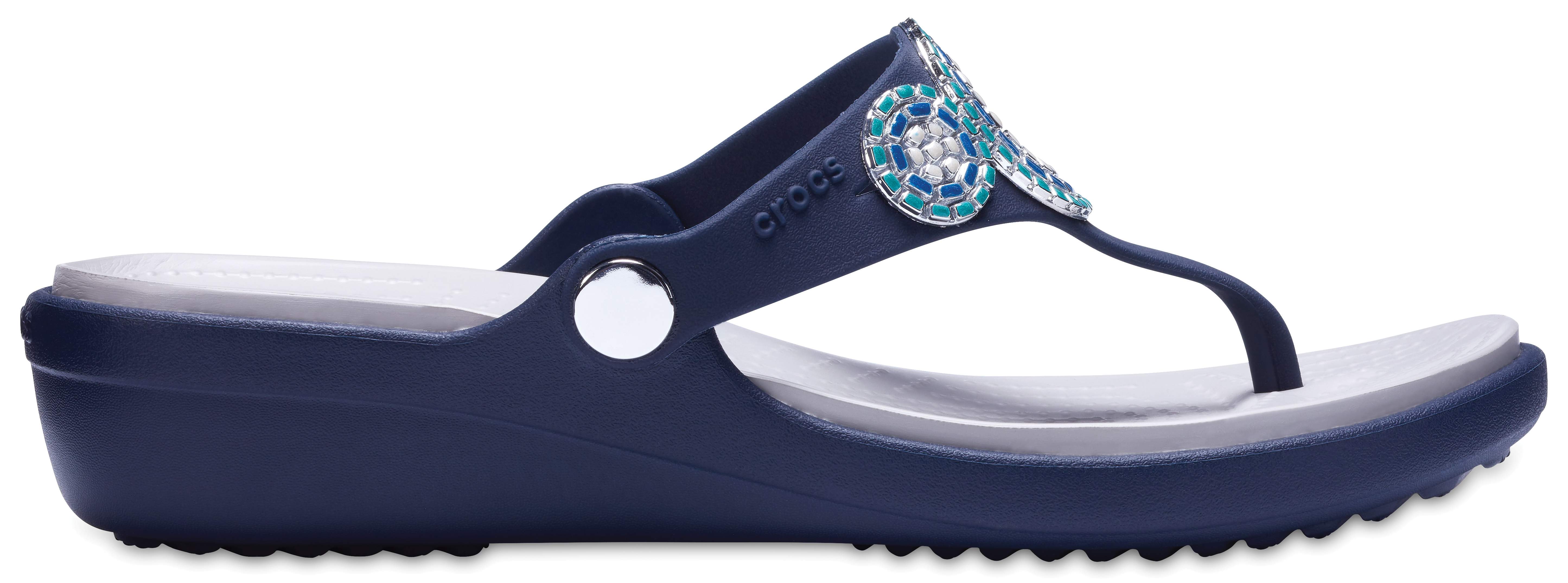 crocs women's sanrah embellished flip wedge
