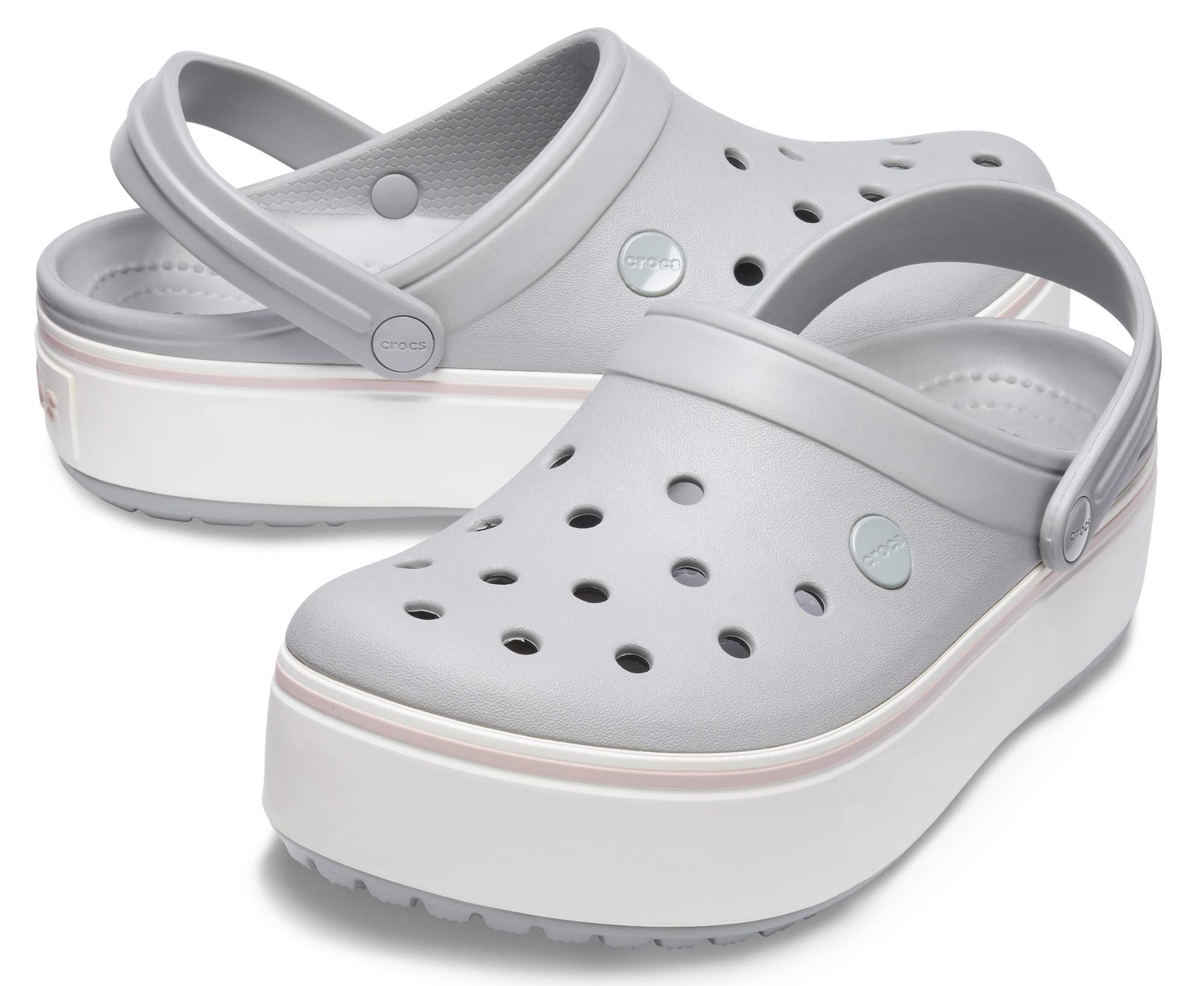 white and gray crocs