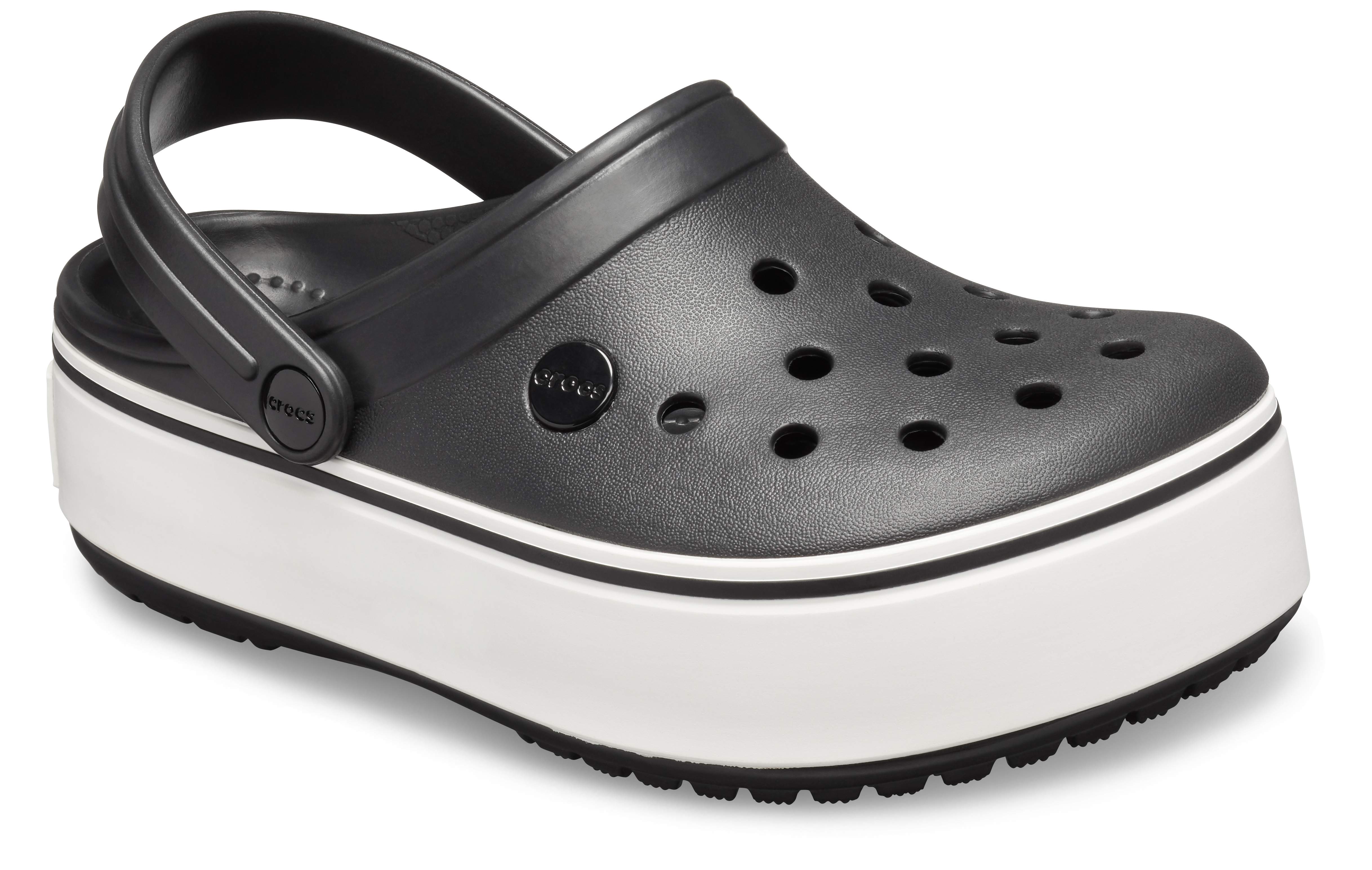 black and white platform crocs