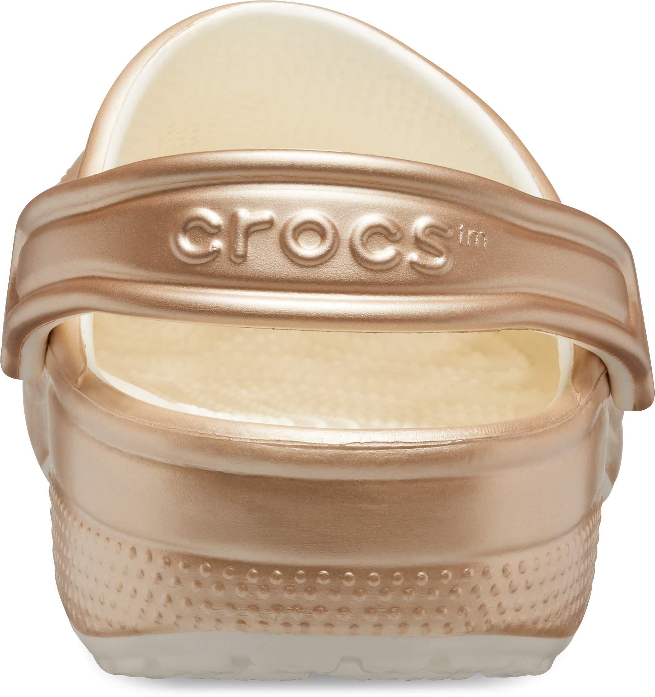 rose gold metallic crocs