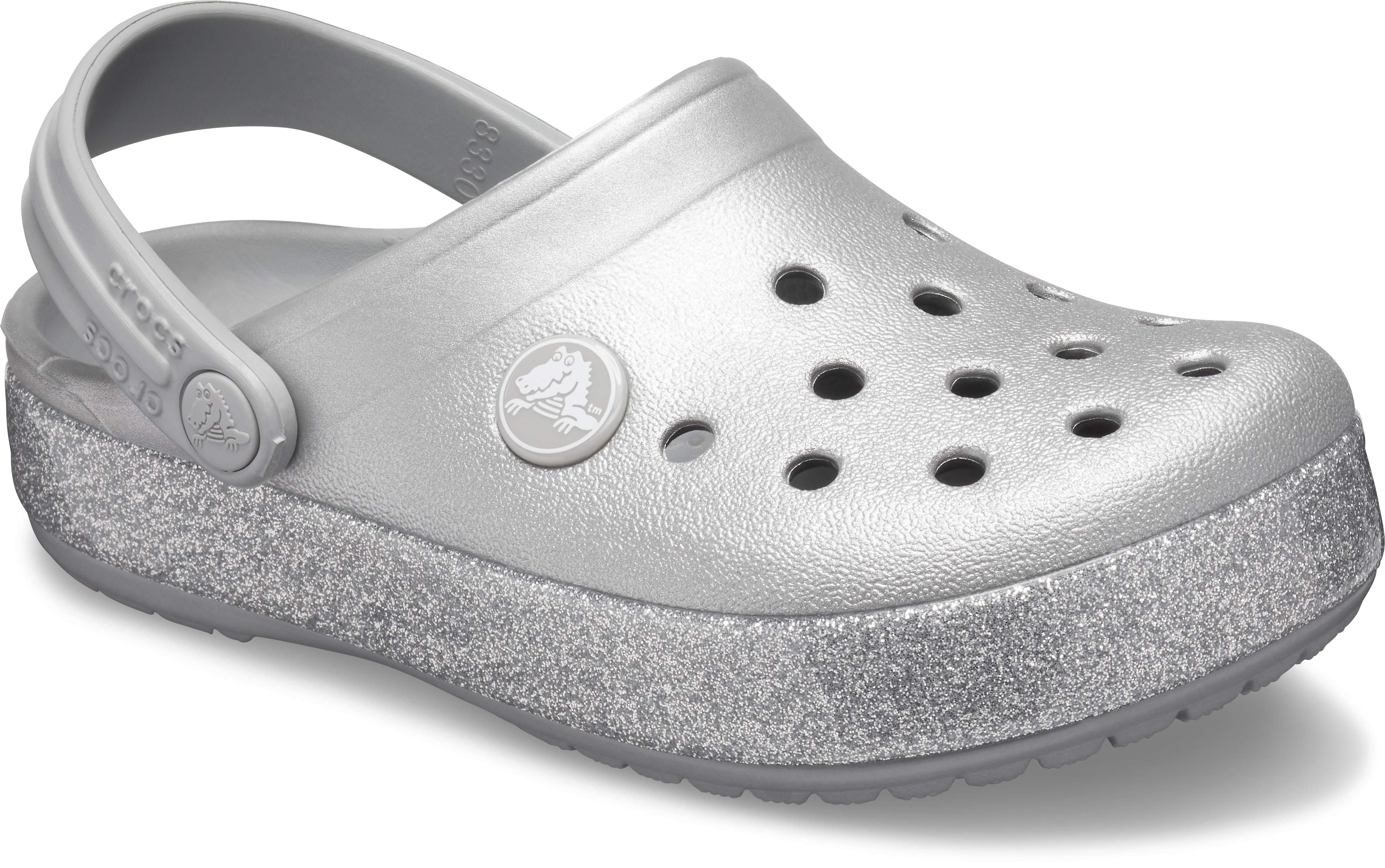 white glitter crocs