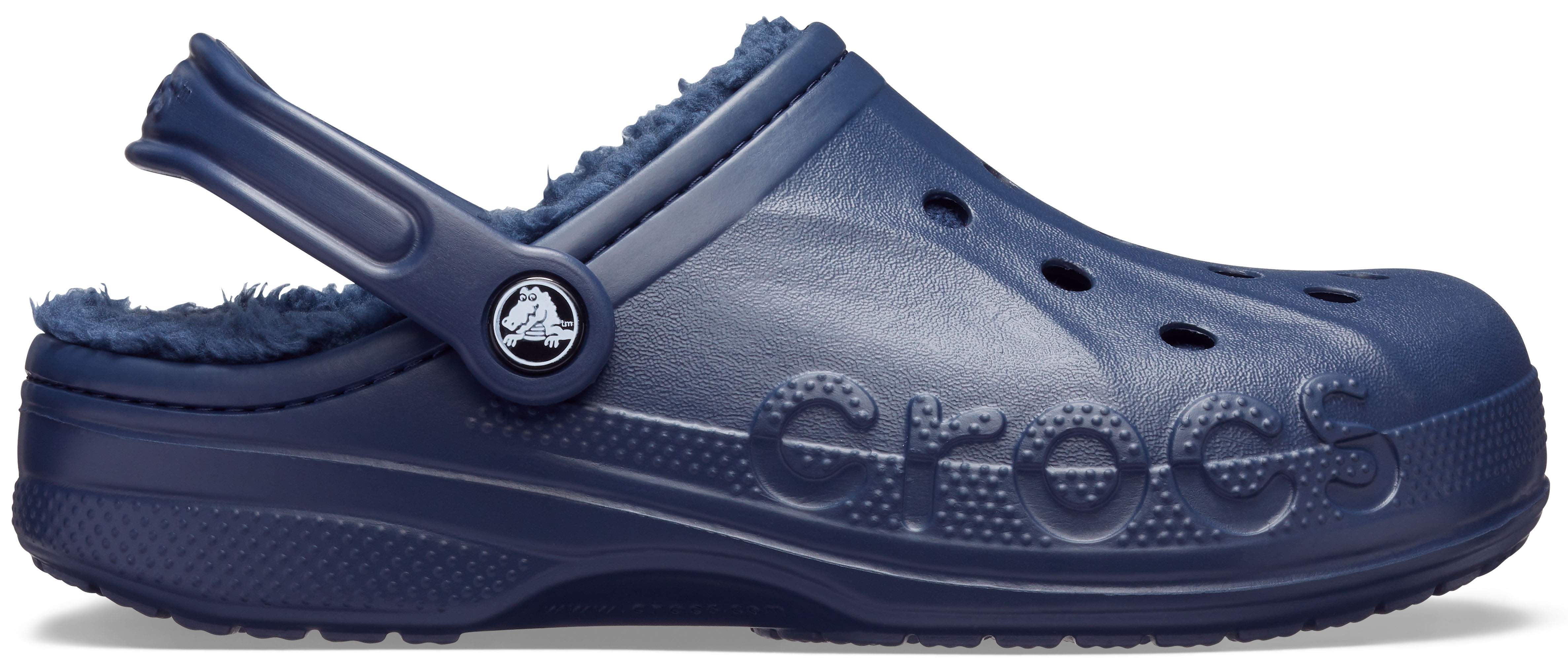 navy fuzzy crocs