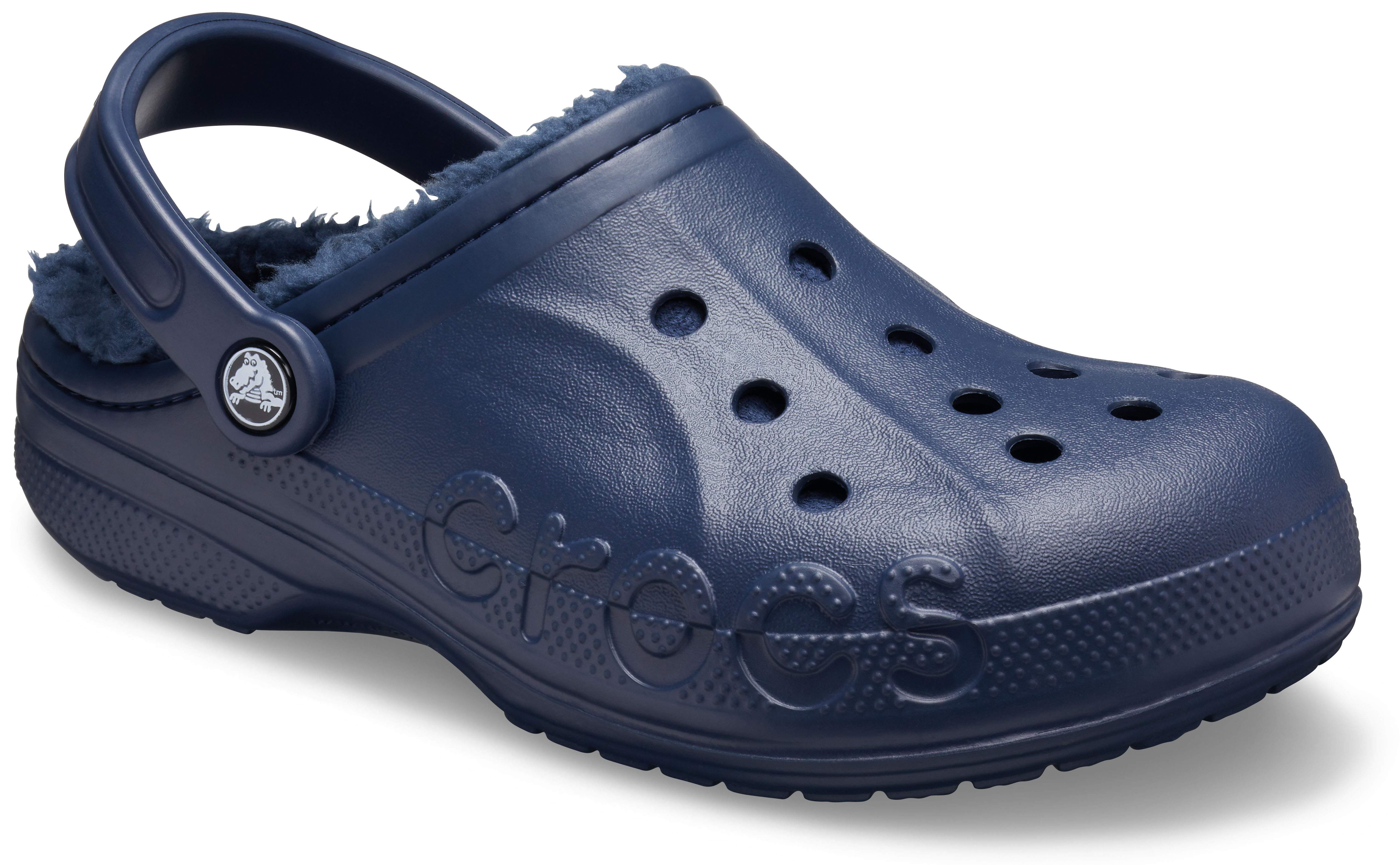 navy fuzzy crocs