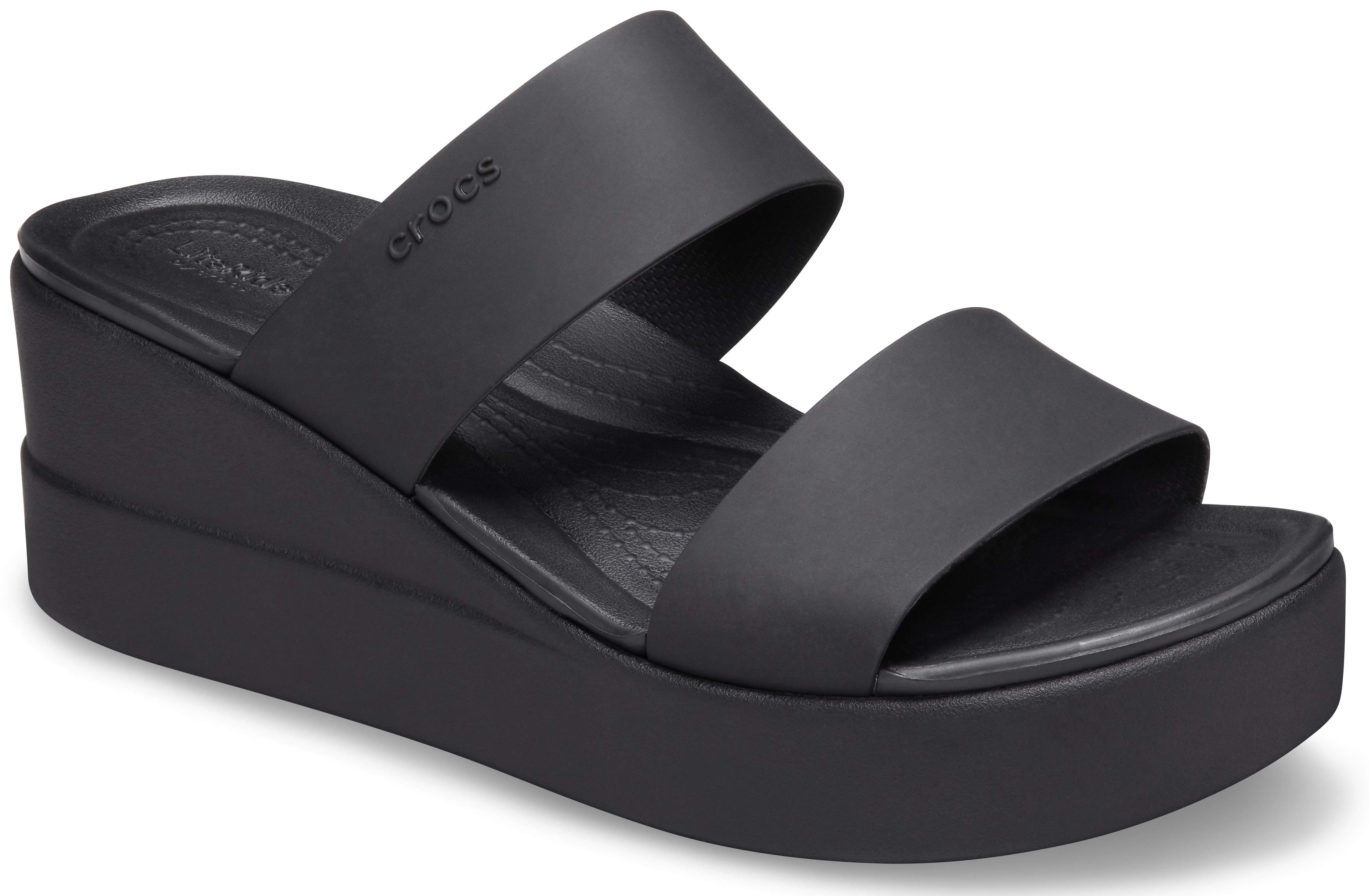 black wedge slippers