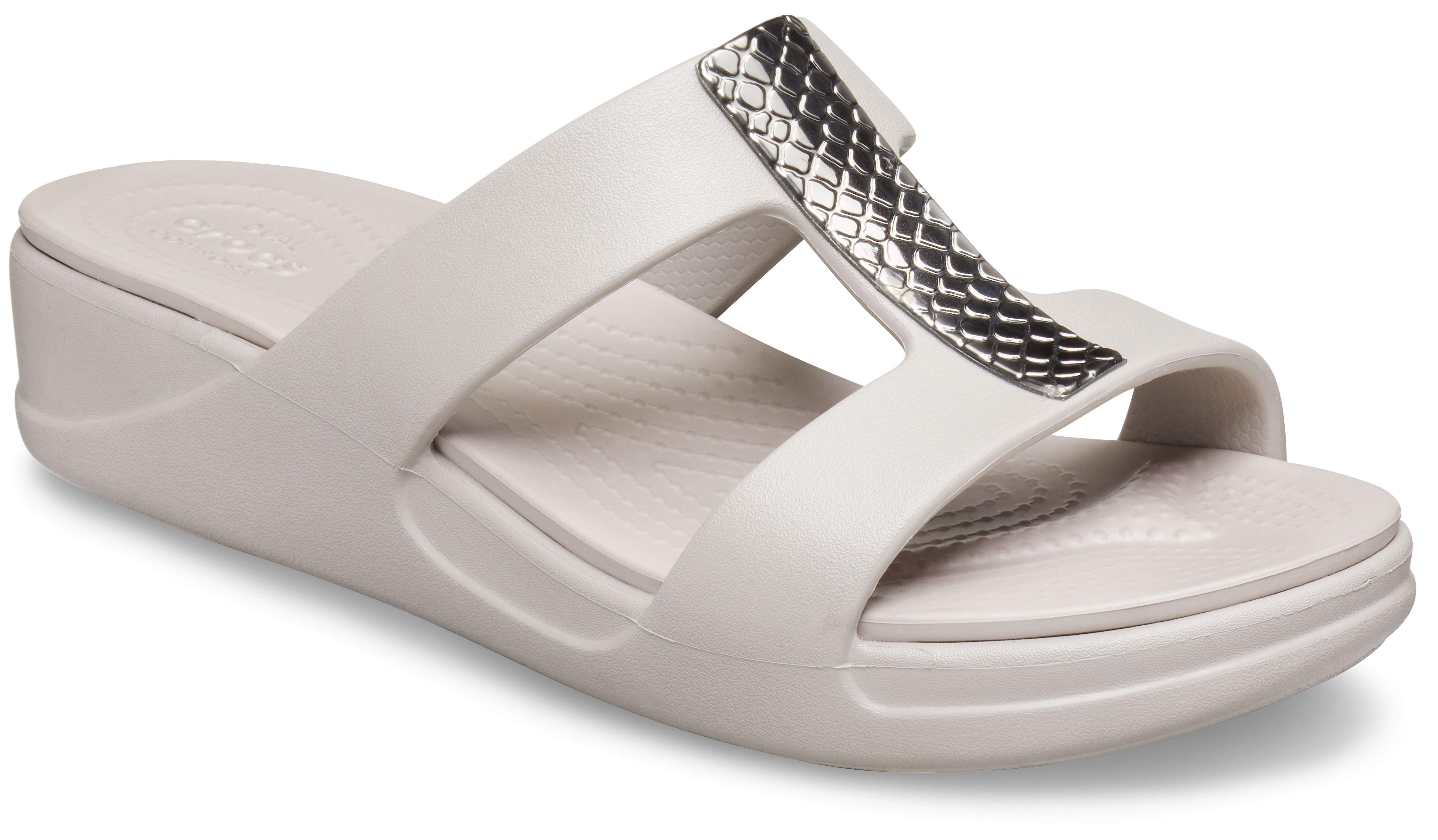 metallic silver crocs