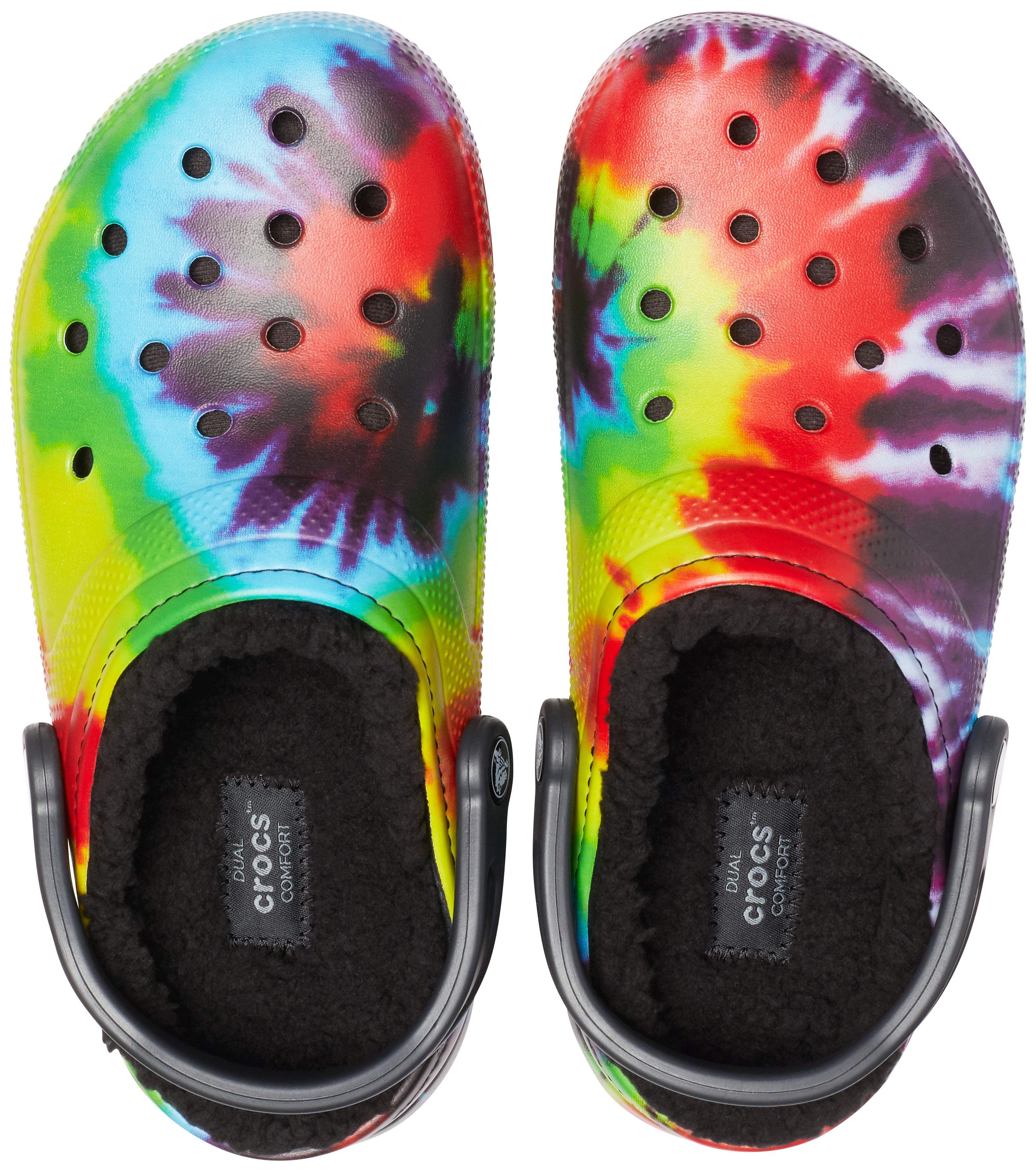 colorful crocs with fur