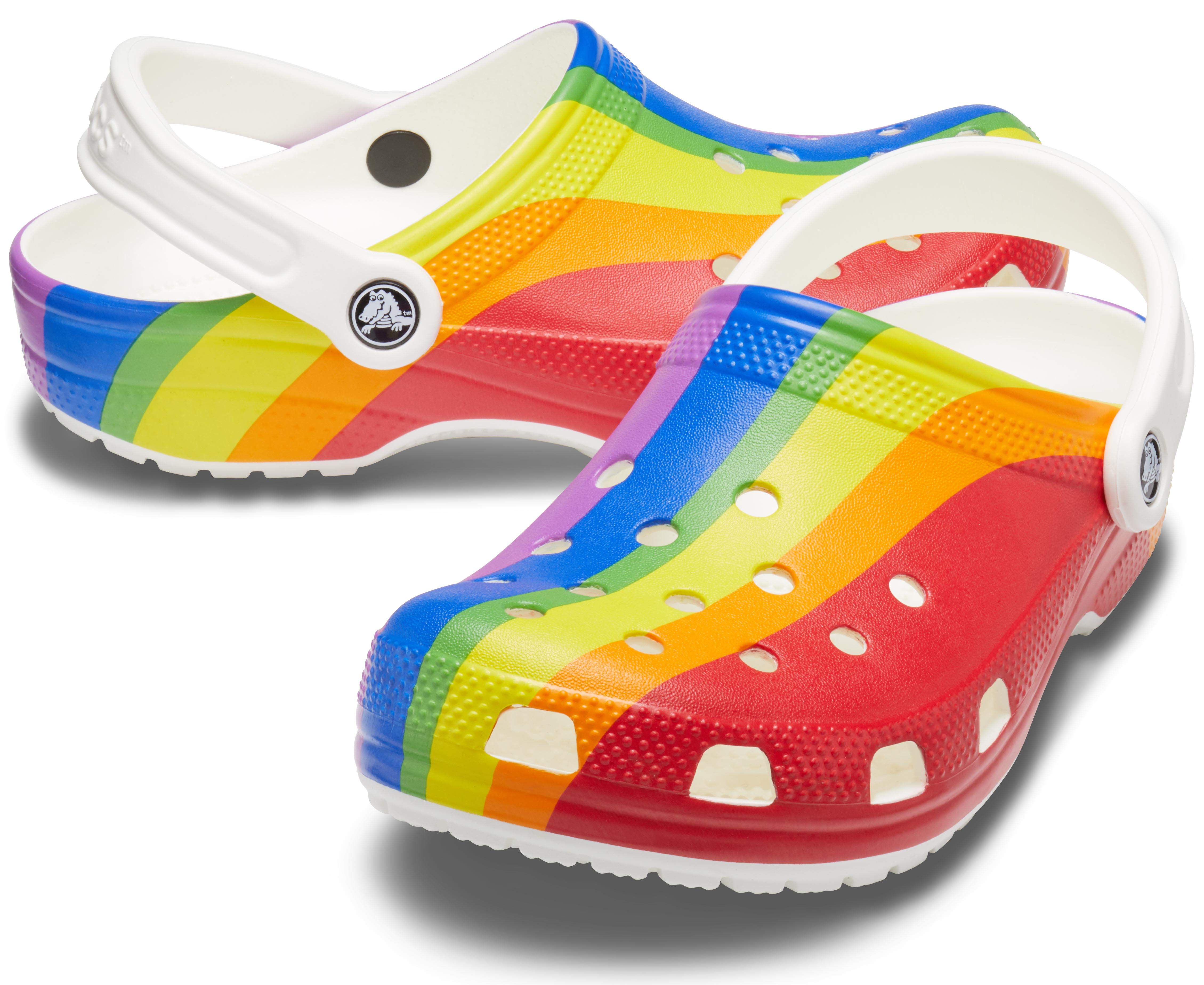 platform crocs rainbow
