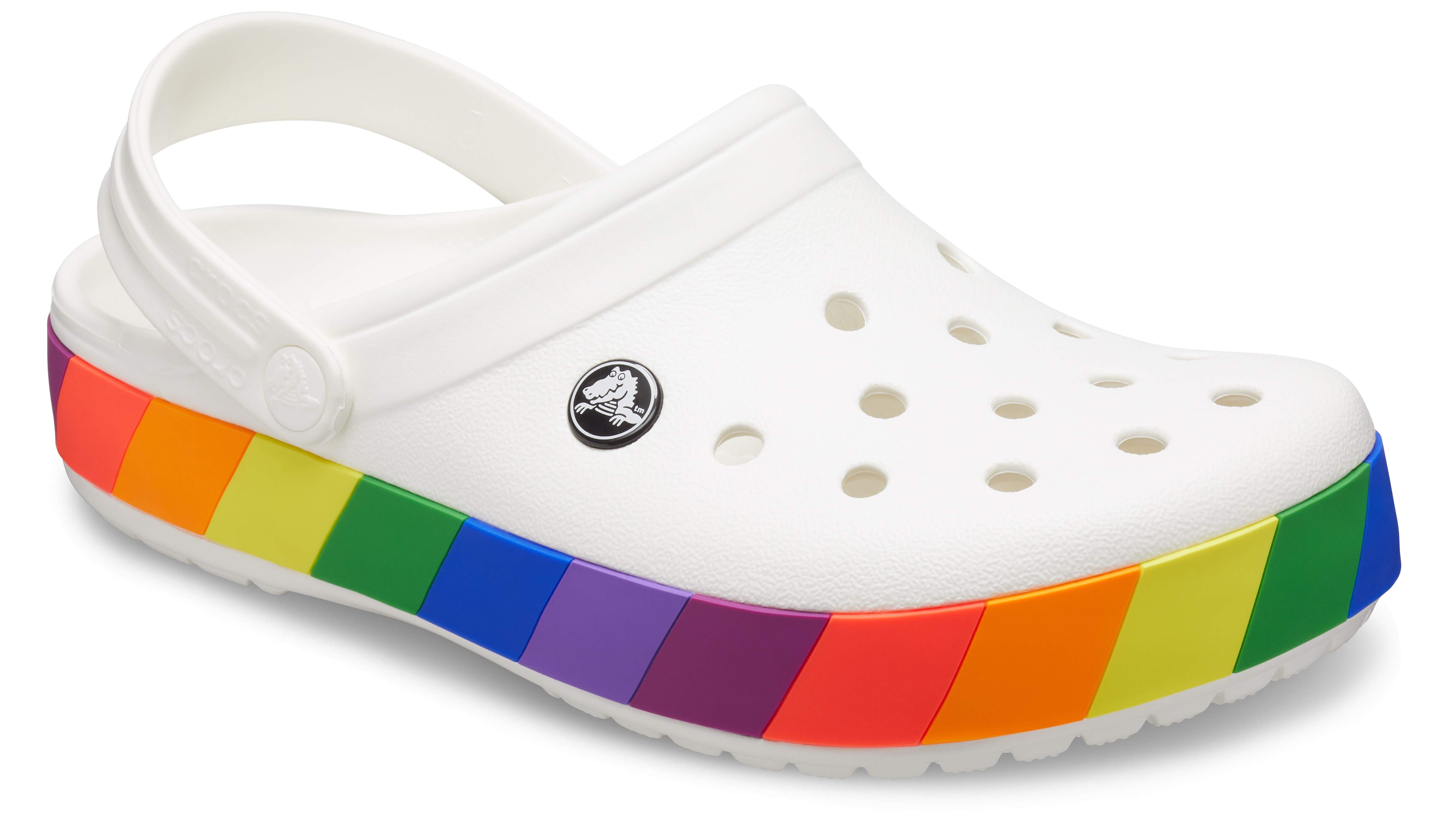 white crocs with rainbow