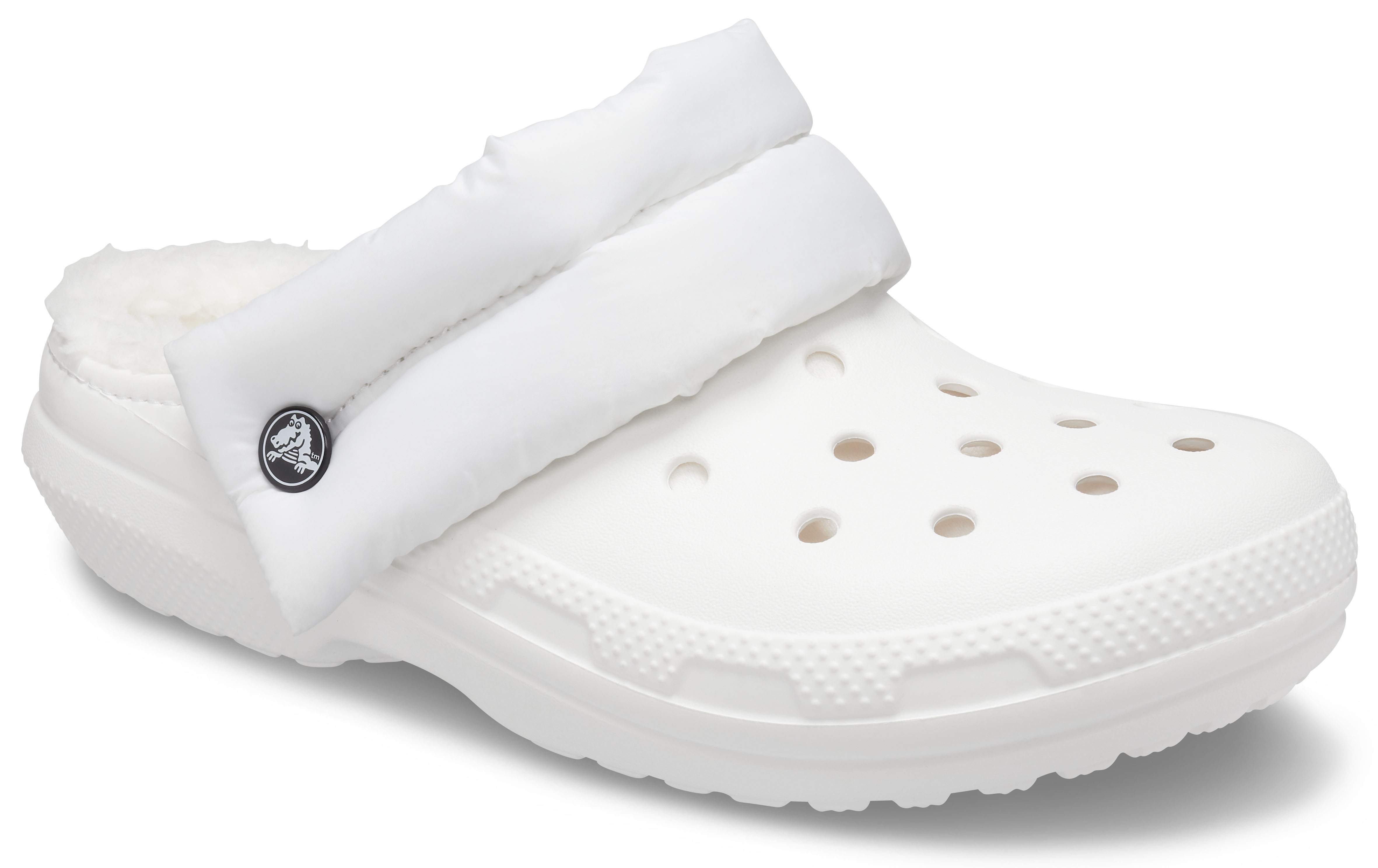 white classic fuzz lined crocs