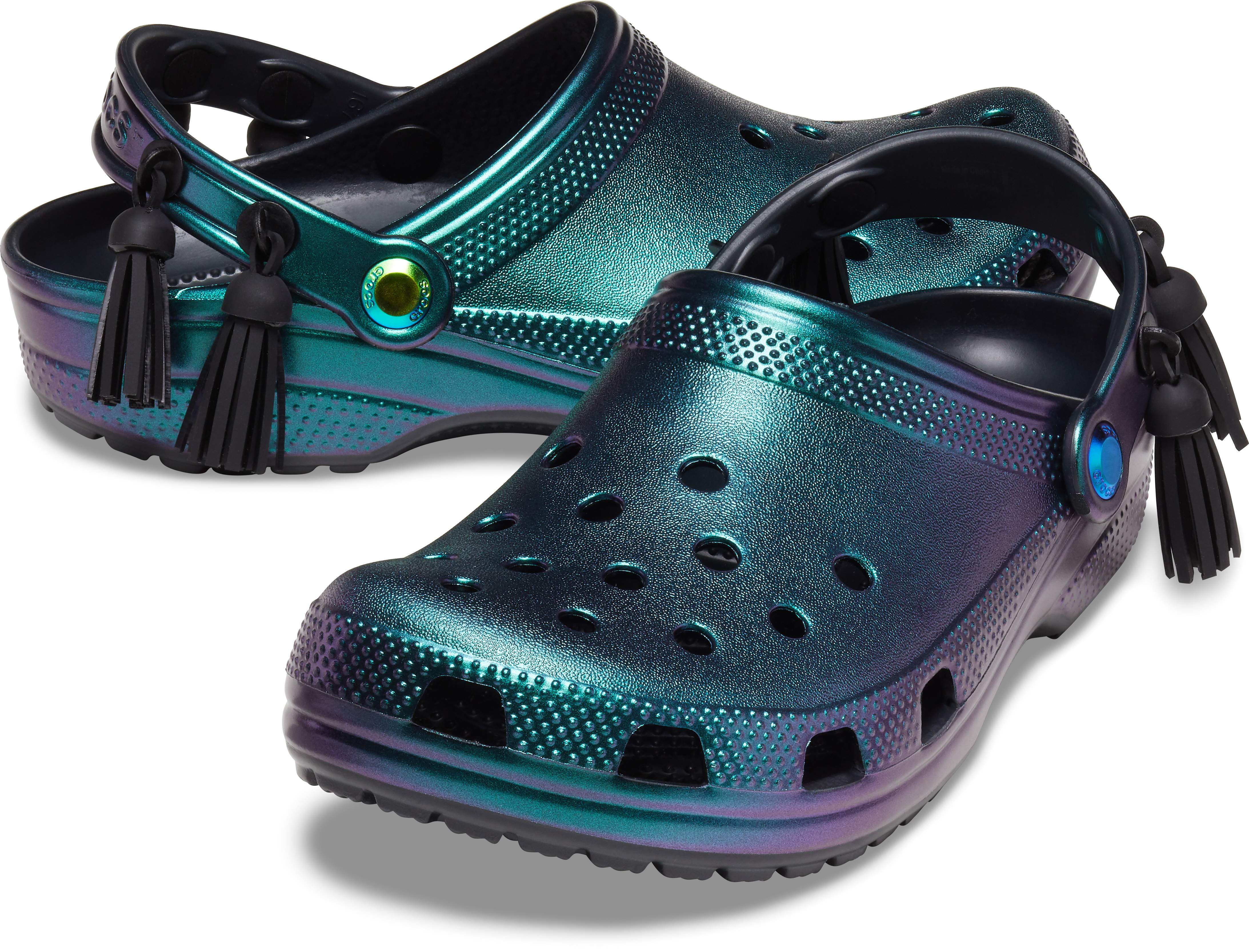 iridescent clogs