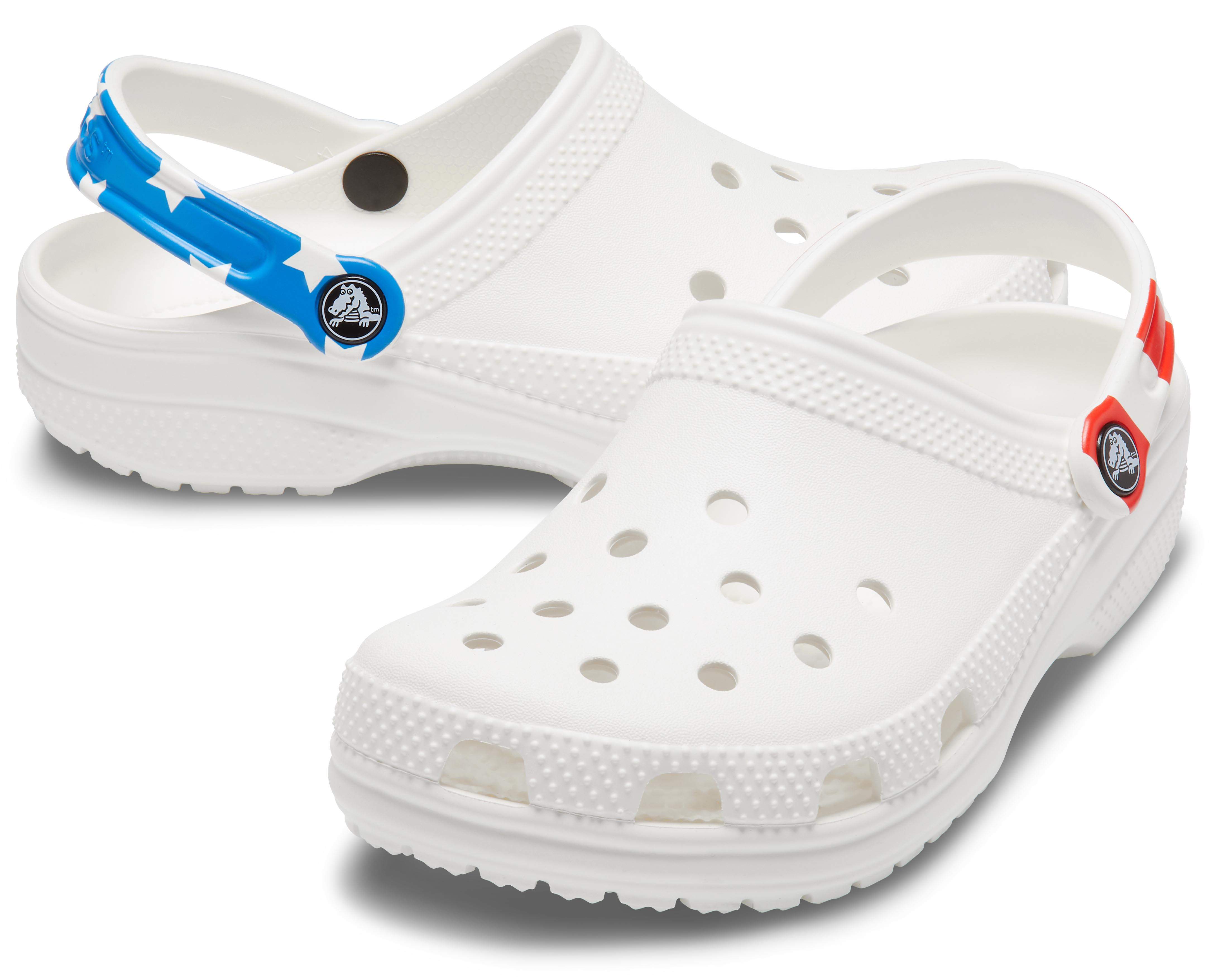 crocs red white blue