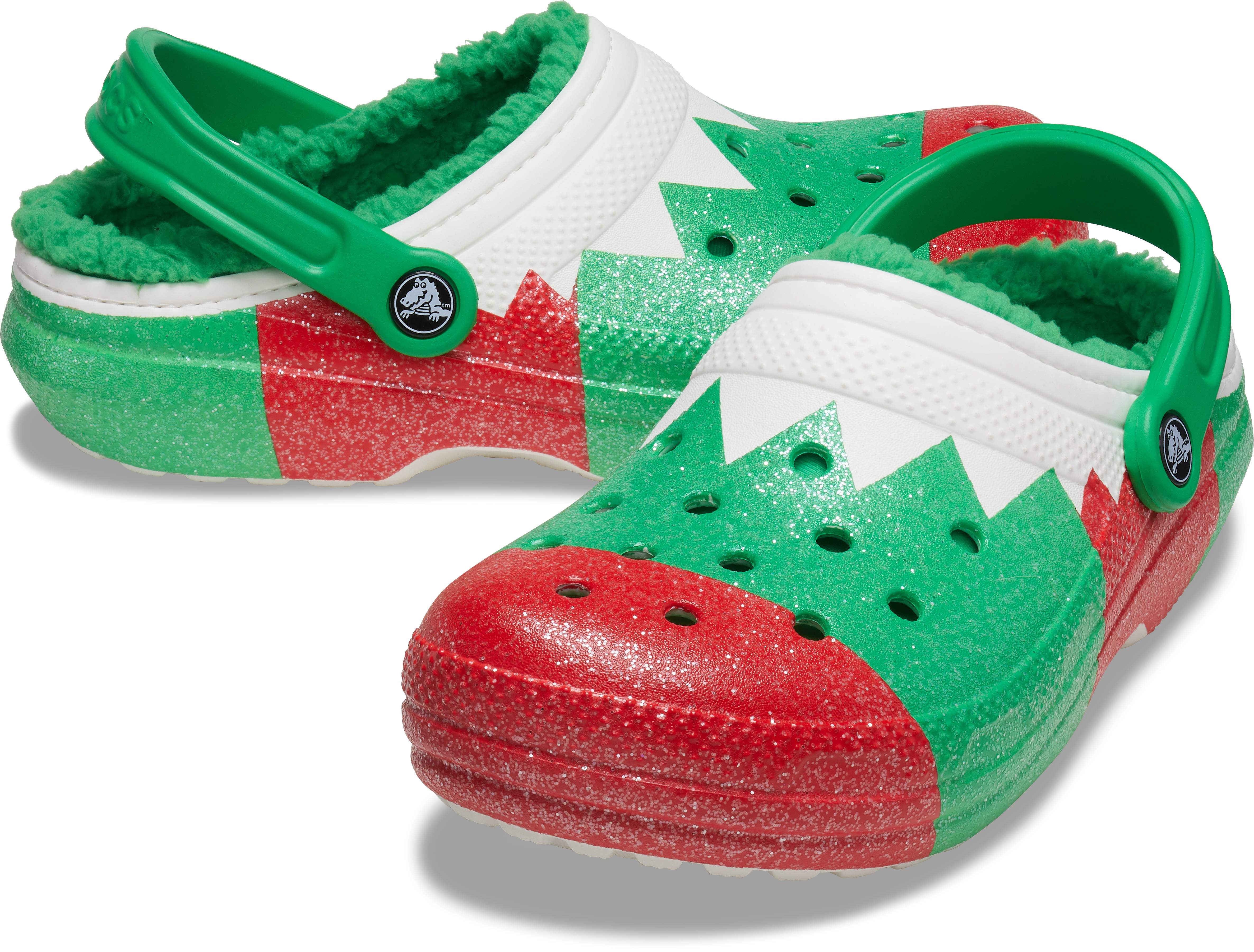 white and red crocs