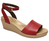 crocs leighann ankle strap leather mini wedge