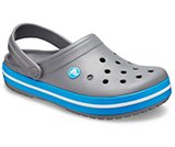 blue and gray crocs